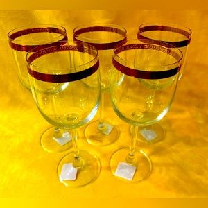 5 PC Krosno Cordial Gold Wine Glasses